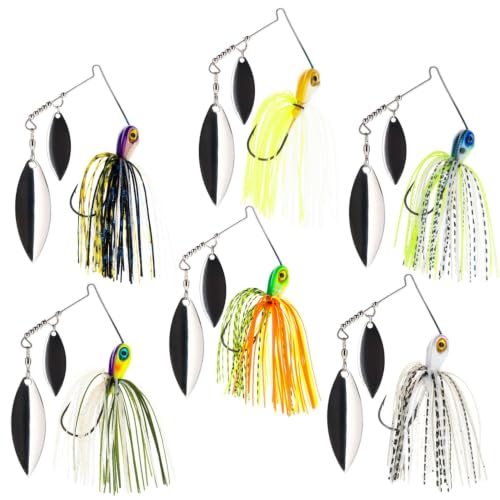 Spinner Bait Compact Profile Fishing Lure with Flash and Vibration for Bass (Variety 6-Pack / 3/8 Oz)