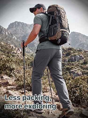 Mens Hiking Convertible Pants Zip Off Cargo Fishing Pants (Dark Gray / 36)
