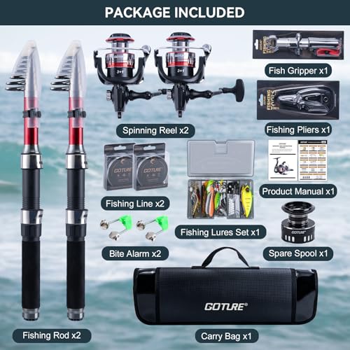 2 Pack Fishing Rod and Reel Combo with Carrier Bag (A6 / 9 FT)
