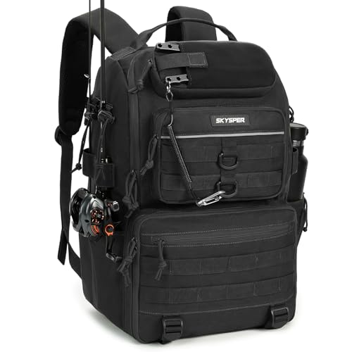 Tackle Backpack Fishing Bags with Rod Holder (Black)