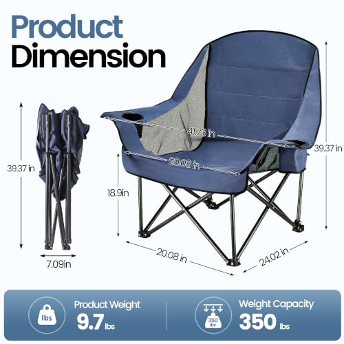 2 Pack Oversized Camping Chairs for Adults & Teens (Navy Blue)