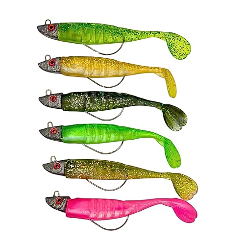 6-Pack - Swimming Minnow, Fishing Lures, Weedless Lure, Bass Lures, Realistic Bait - Soft Plastic