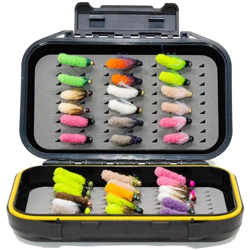 24/36/50/66 Premium Hand Tied Fly Fishing Flies Assortment | Waterproof Fly Boxes | Dry, Wet, Nymphs, Streamers, Wooly Buggers, Terrestrials | Trout, Bass Lure Set, Kit, Gift
