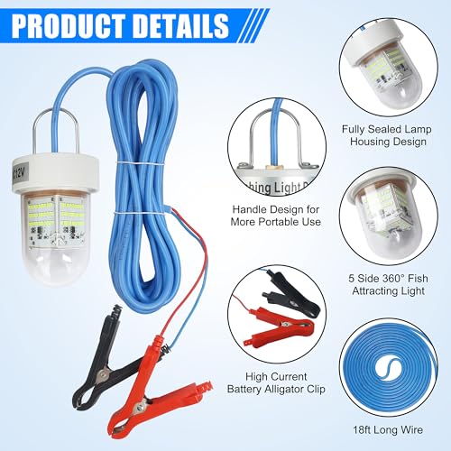 Underwater Fishing Light 80W 12V 40000 Lumens Green Attracting Fish Lights LED Submersible Fish Finder Lamp IP68 Waterproof for Freshwater and Saltwater Short (80W,20FT Wire)