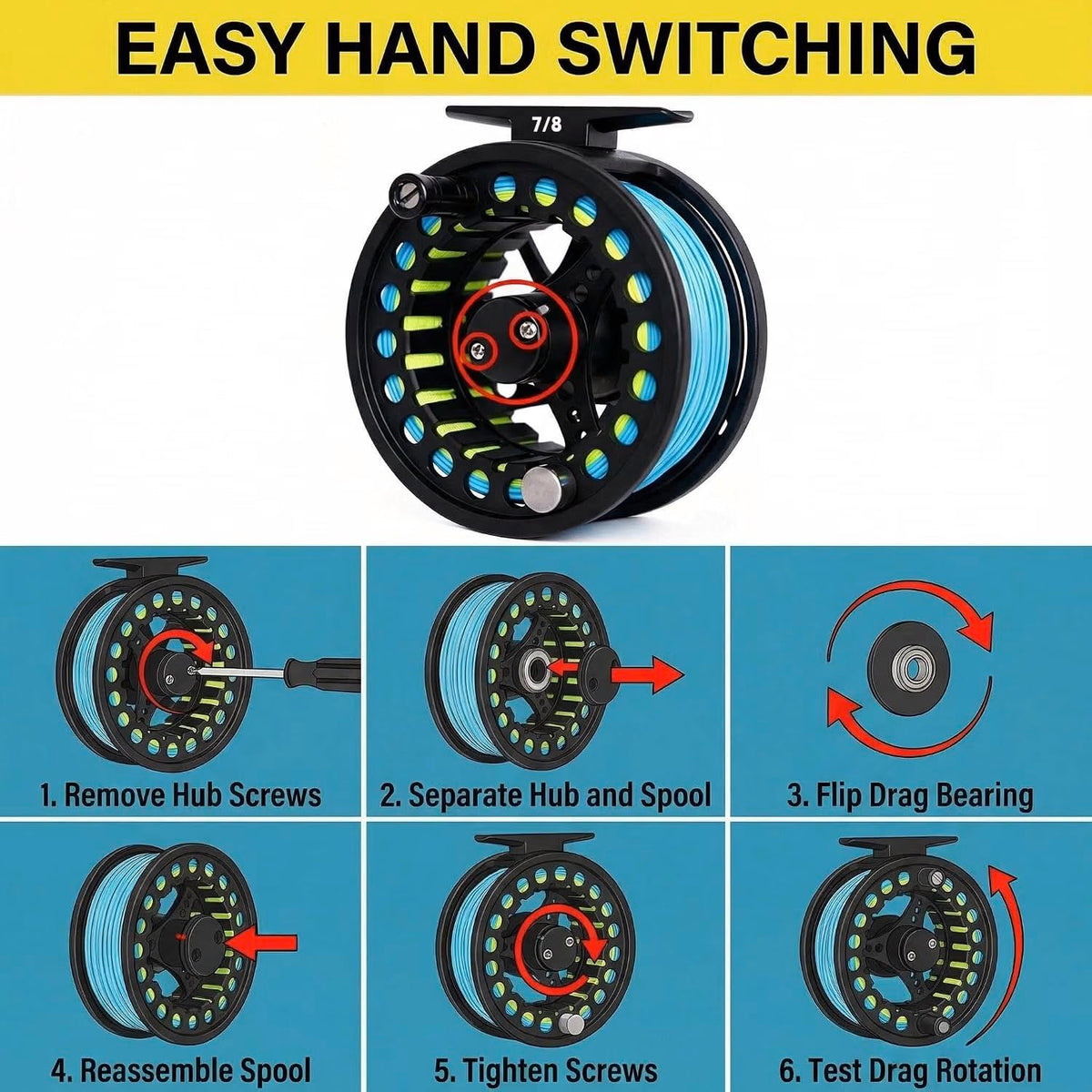 Fly Fishing Reel with Aluminum Alloy Body 7 (Black-7/8)