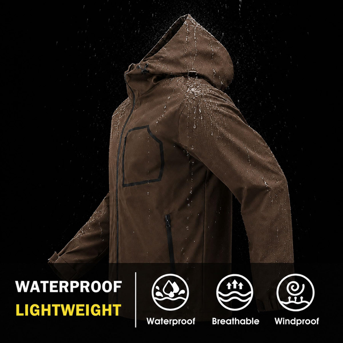 Mens Windbreaker Jackets Light Weight Rain Jacket Water Resistant (Small / Dark Brown)