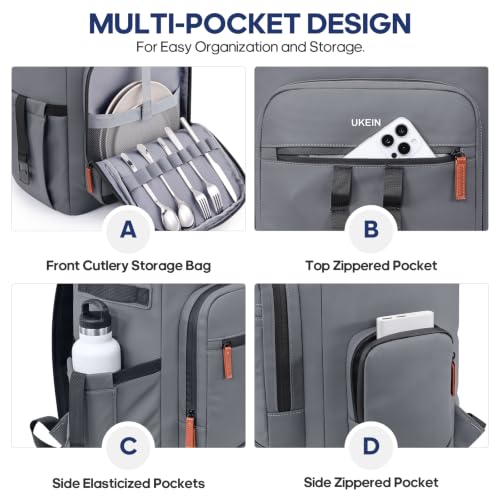 Backpack Cooler Insulated Leakproof 50Cans Lunch Ice Chest Bag Double Deck (Gray)
