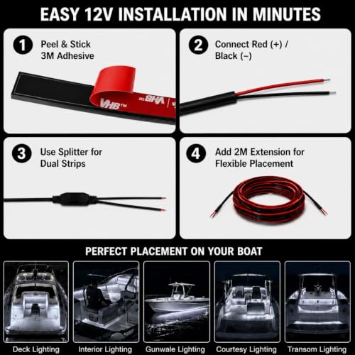 12V White Boat LED Strip Lights (White)