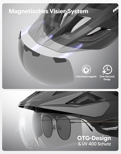 Adult Bike Helmet Rear Light & OTG Magnetic Goggles for Men Women (Black / Large)