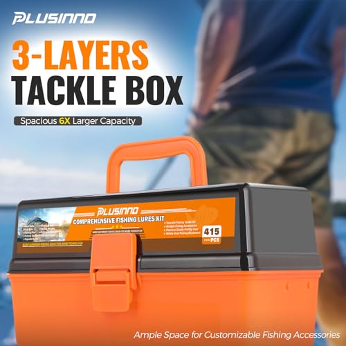 Large 3 Layers Fishing Tackle Box Lures Kit with Tackle Included (415 Pcs Fishing Lures)