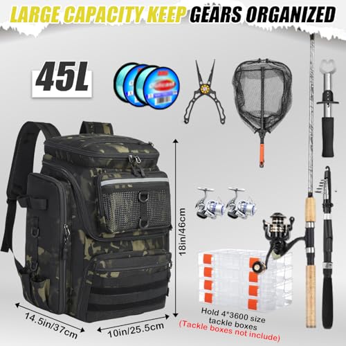 45L Fishing Backpack with Rod Holders & Built (Dark CM)