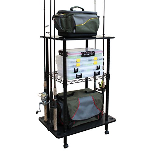 Fishing Rod Holders for Garage W (Black / 12-Rod tackle cart)