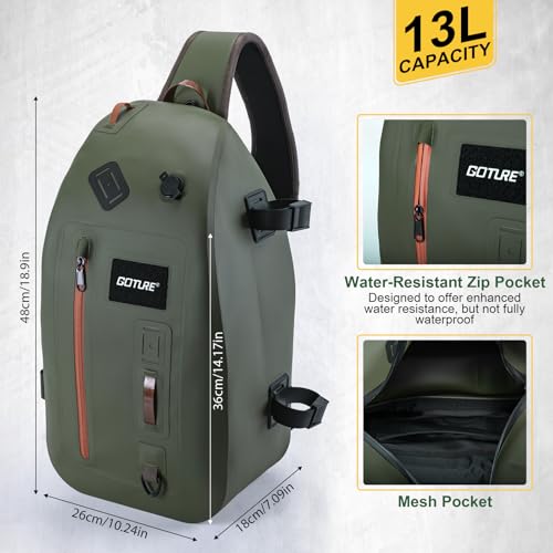 Waterproof Fly Fishing Sling Pack (C1:13L Green Waterproof Bag & Wader Bag)