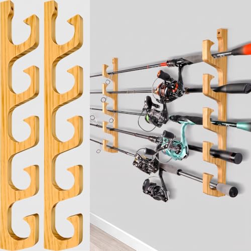 H5W Solid Wood Fishing Rod Holder (Natural Wood / 1pack holds up 5 rods)