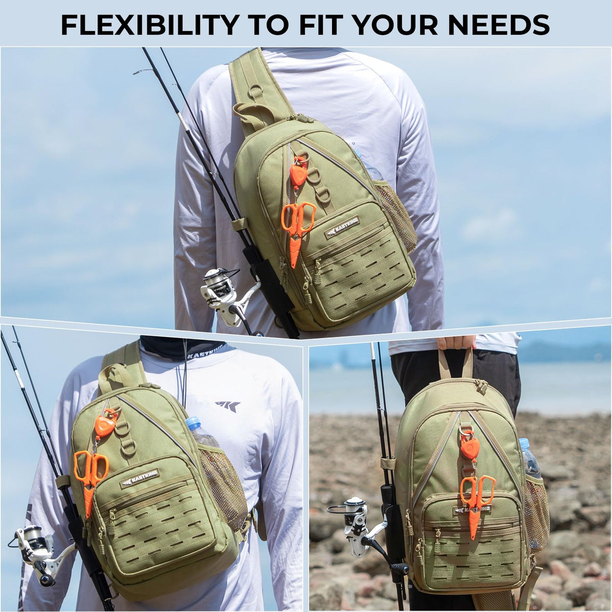 Karryall Fishing Sling Bag With Rod Holder (C: Khaki)