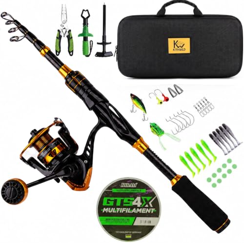 Telescoping Fishing Rod and Reel Combo Spinning Reel Starter Kit with Fish Lip Gripper Plier and Travel Bag