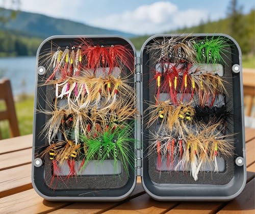 Fly Fishing Flies Nymphs for Fly Fishing Trout Lures with Magnetic Fly Box (64pcs flies kit)