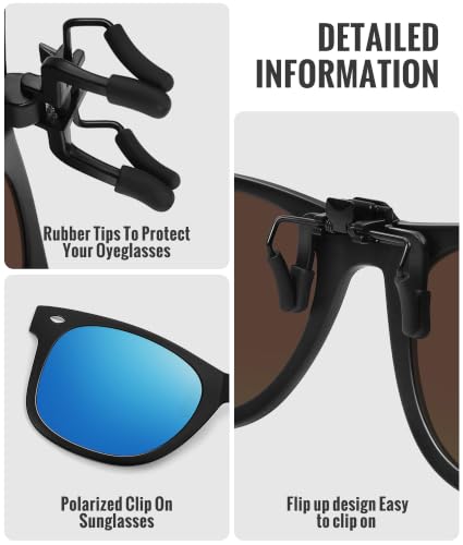 Polarized Clip On Sunglasses for Men Women (3pack-black+blue+dark Green)