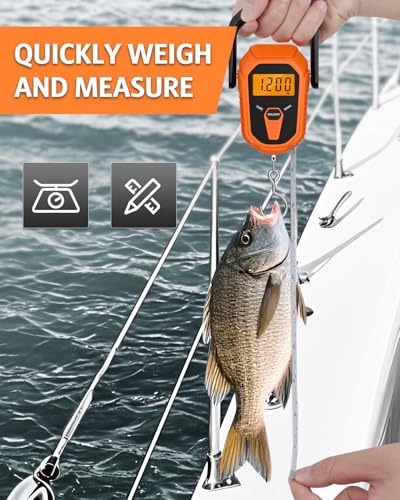 Digital Fishing Scale with Lip Gripper & Tape Measure (Orange)