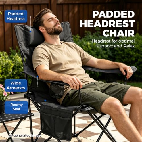 Camping Chairs 2Pack Beach Outdoor Chair for Adults Folding Lawn Chair with Cup Holder (Black)