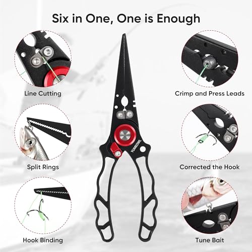 Lockable Fishing Pliers & Hook Removers with Tungsten Steel Cutters (Red&black-7.28")