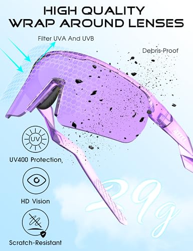 Lightweight Running Sunglasses Women Men Wrap Around UV400 Sports (2026-purple Frame-purple Lens /Mirrored)