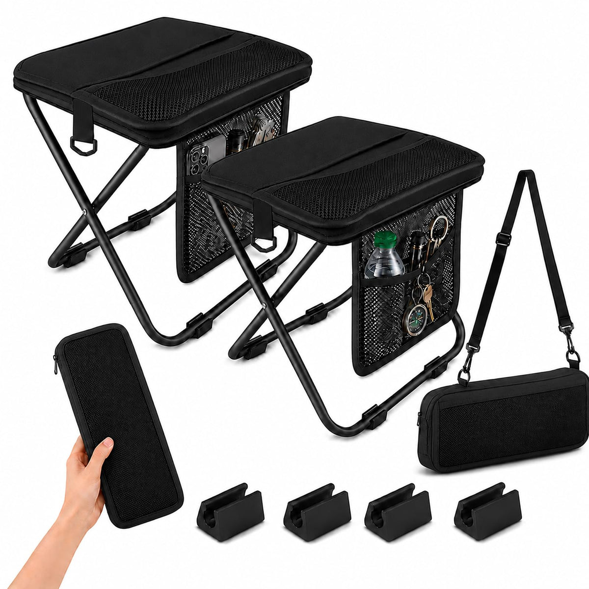 2 Pack Foldable Backpack Stool (Black)