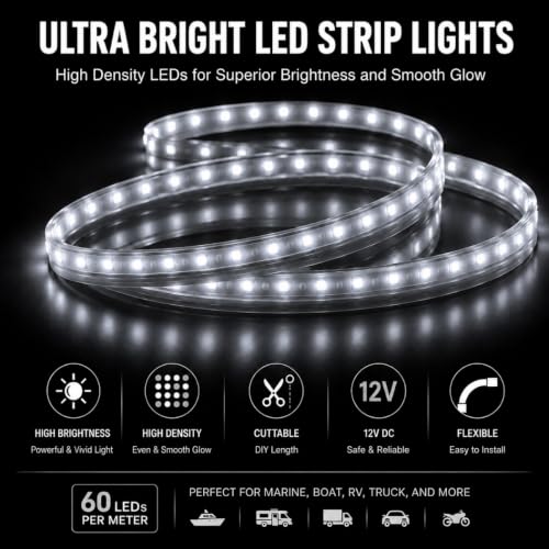 12V White Boat LED Strip Lights (White)