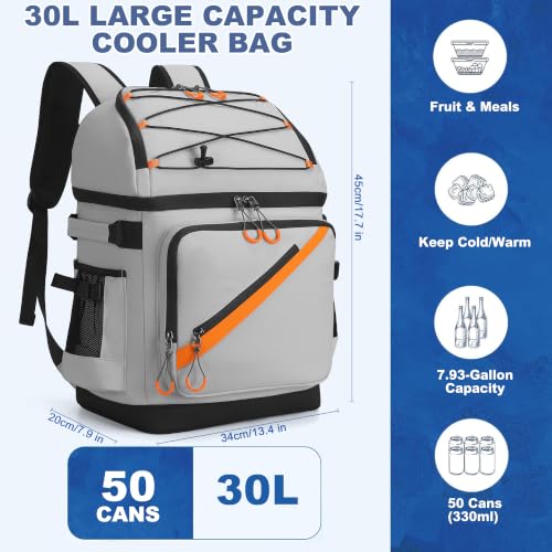 50 Can Large Waterproof Insulated Cooler Backpack (Grey)
