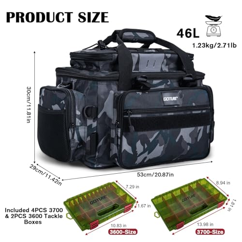 Fishing Tackle Bag with 4PCS 3700 & 2PCS 3600 Tackle Boxes (C3:Camo with (4)3700&(2)3600 Tackle Boxes / Large)