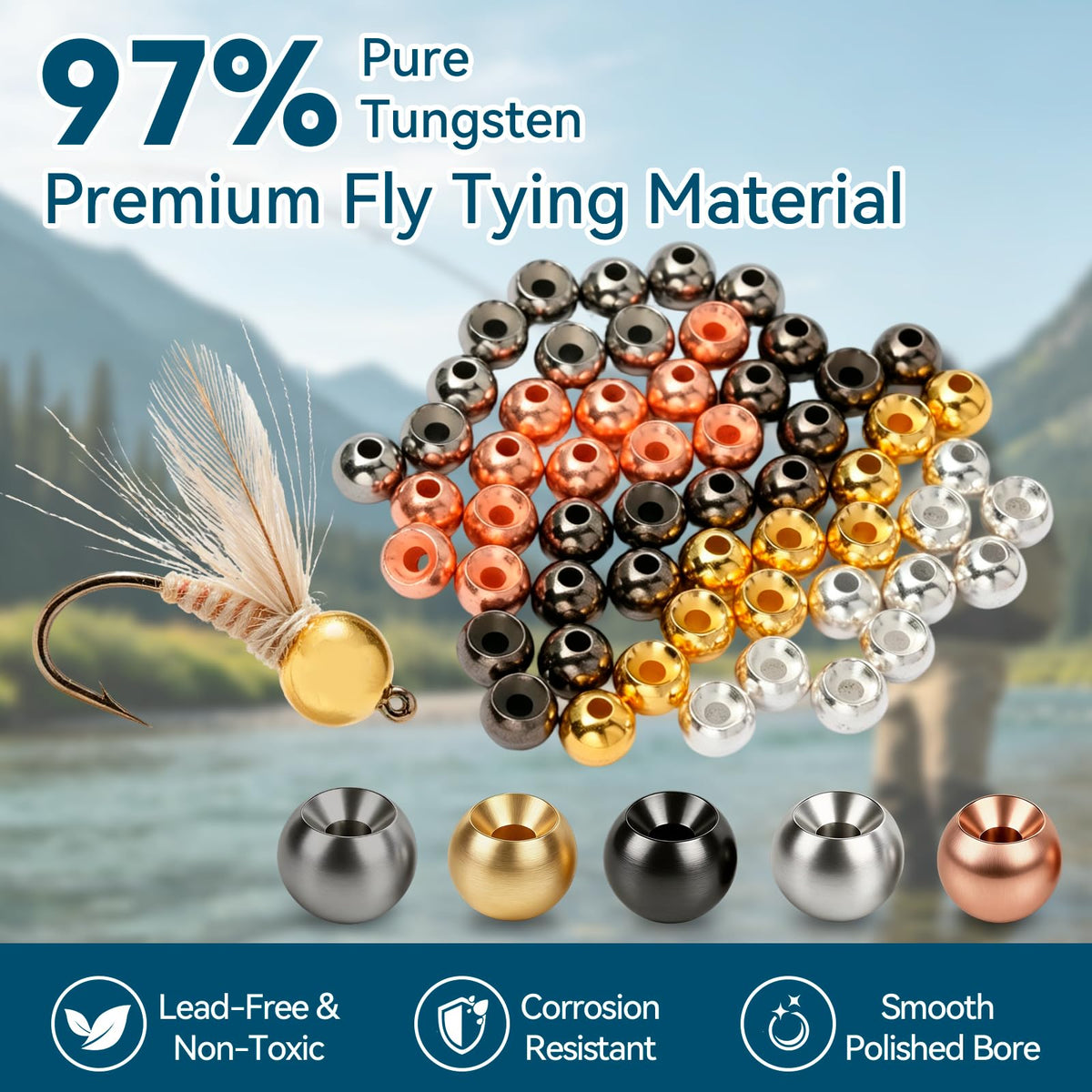 100pcs Fly Tying Tungsten Beads Nymph Tungsten Bead Heads for Jig Flies (100PCS MIX / 4.0MM)