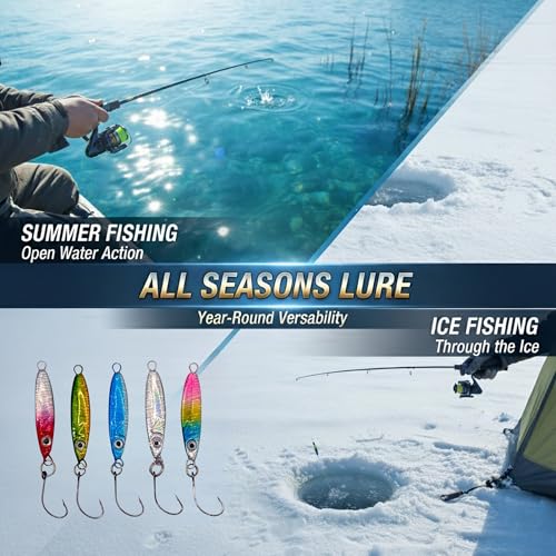 5 - Pack - Spoon Lure, Jigging Lure, Vertical Jigging, Ice Fishing, Freshwater Fishing, Great for Crappie, Sunfish, Perch, Walleye, and Pike - Metal (Medium / 5g) (medium / 5g)