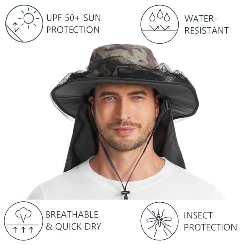 Unisex UPF 50+ Mosquito Net Hat with Neck Flap FH17 (Large / Earth Camo)