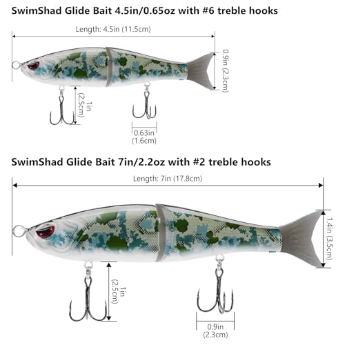 SwimShad Glide Baits Jointed Swimbait Bass Pike Salmon Trout Muskie Fishing Lure (Green Vegetation Camo / 4.5in/0.65oz)