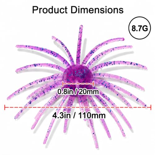 4PCS Urchin Baits for Bass Fishing (Purple Blue / 4PCS-4.3in-Large)