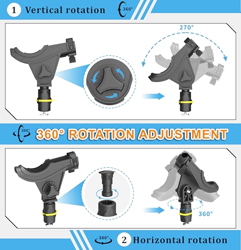 Track Mount Fishing Rod Holder with 360° Adjustable Kayak Track Adapter for Kayak & Boat (Rod Holder - 2 Pack)