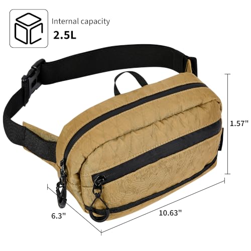 RFID Blocking Fanny Packs for Women and Men Waterproof Crossbody Waist Pack (Khaki)