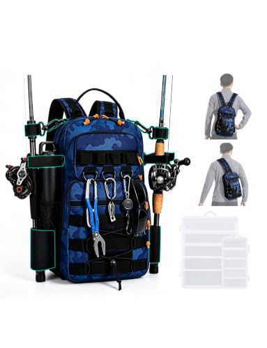 2 in 1 Compact Tactical Fishing Backpack with Tackle Boxes (Blue)