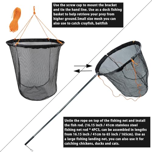 Large Collapsible Bridge Pier Fishing Net Landing Net with Rod