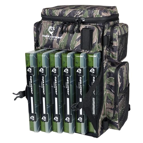 Evolution Fishing Drift Series 3700 Tackle Backpack with QuikLatch System & 2 Rod Holders (3700 / Tiger Stripe)