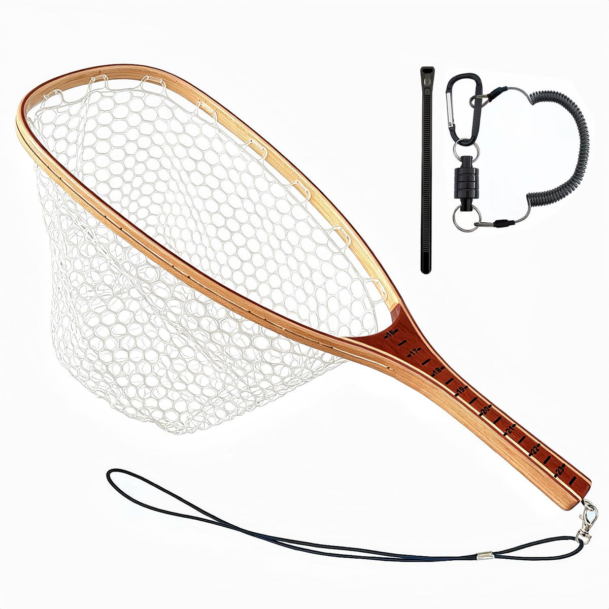 Fly Fishing Landing Net Trout Soft 23.62in Rubber Catch and Release Fish Net with Wooden Handle Frame Magnetic Fly Fish Net