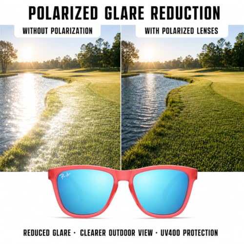 Polarized Golf Sunglasses and Hiking Sunglasses for Men Women (Rose Red / Blue Mirror)