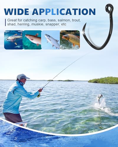 190/220/260PCS Barbless Fishing Hooks, Carp Hooks Circle Curve Shank Fly Tying Fishing Hook Tackle Kit for Freshwater Saltwater Hair Rig Trout Size: 2# 4# 6# 8# 10#