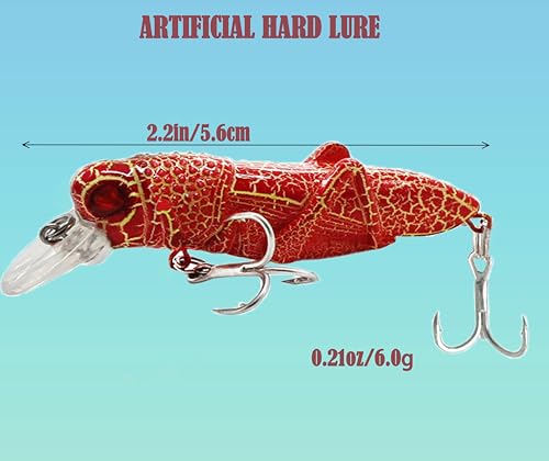 3D Eyes Artificial Crankbait Fishing Lures Kit Jerkbaits (5pcs grasshopper fat hardbait lures with bill)
