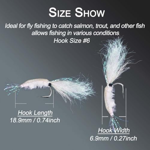 8Pc Bionics Crystal Flash Silk Shrimp Artificial Lures Fly Fishing Flies Saltwater Freshwater Bait Fishing for Bass Trout Salmon Hook Size #6 (Silvery)