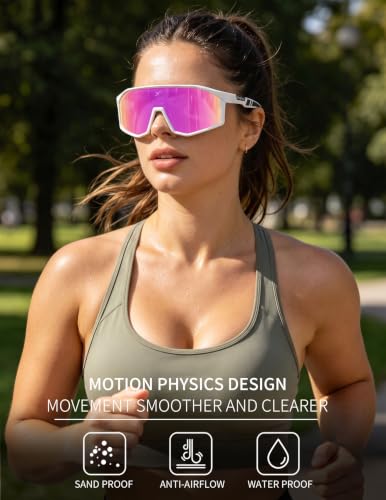 Sports Sunglasses for Men Women (White Frame-pink Lens)