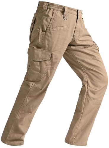 Mens Tactical Pants Lightweight Ripstop Cargo Work Pants Waterproof Hiking Military Army Pants with Pockets Outdoor Apparel Dark Khaki 32Wx32L (Dark Khaki / 32W x 32L)