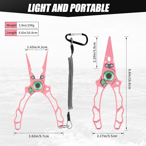 Lockable Fishing Pliers & Hook Removers with Tungsten Steel Cutters (Pink-6.6")