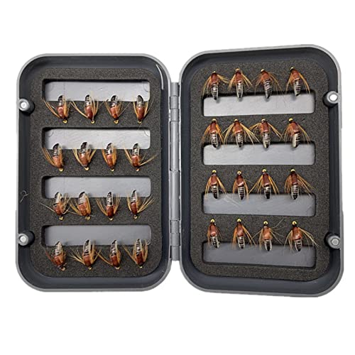 24Pcs Fly Fishing Flies Trout Lures Fishing Tackle Fly Fishing Flies with Boxed Trout Bass Artificial Fish Bait (24Pcs-Scud Nymph Black)
