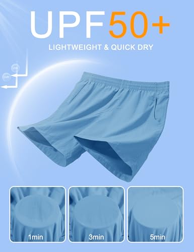 Men's Hiking Fishing Shorts UPF 50+ Quick Dry Lightweight 6" Summer Casual Shorts with Zipper Pockets SkyBlue (Medium / Skyblue)